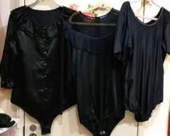 H-3 ダンス衣装トップス　黒3点まとめ売り　ゴース、ラインストーン、フリル