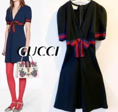 【超破格値】【新品未使用】GUCCIグッチ Vネックリボンワンピース ブラック