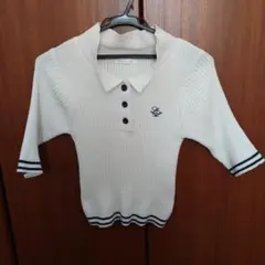 リブ編みホワイトポロニット 半袖（6）