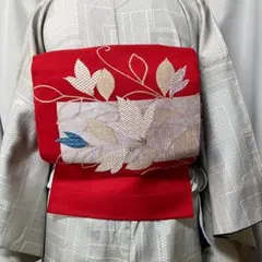 s*u様 312-5名古屋帯　鮮やかな赤に桔梗