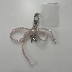 ピンク リボン型チャーム 蝶付き　G