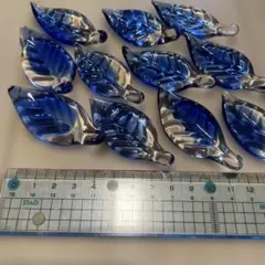 【未使用品】葉っぱ型 ガラス製箸置き 青 11個