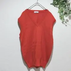 【アーノルドパーマー】ニットVネックベスト　Mサイズ　麻　レッド系　シンプル