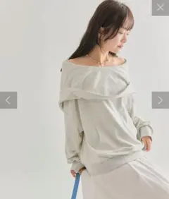 オフショルダーグレー スウェットトップス