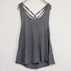 BOZZOLO グレー タンクトップ 【S】背中編みデザイン 古着 即購入◎