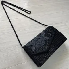 ビーズバッグ ショルダーバッグ 総ビーズ ブラック黒 パーティバッグ 和装