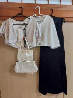 結婚式 お呼ばれドレス パーティードレス　フォーマル　ボレロ　バッグ　６点セット
