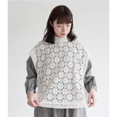 Joie de Vivre リネンブロドリーアンティークサイドオープンベスト