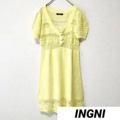 ୨୧ イング M 半袖ワンピース チュニック ニットワンピース 麻混