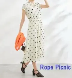 Rope Picnic キーネックドット柄ワンピース