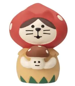新品未使用 デコレ コンコンブル ねこずきん きのこ赤 猫 ネコ かわいい 置物