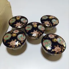 有田焼 清右衛門窯 古伊万里金彩蓋付き湯呑み5個セット