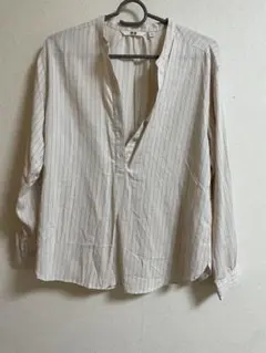ベージュ ストライプ 長袖シャツ Sサイズ　ユニクロ　UNIQLO ブラウス