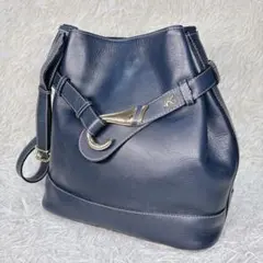 KAZUE レザー トートバッグ ネイビー ゴールド金具 ハンドバッグ 