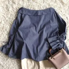 極美品 アーバンリサーチロッソ ストライプ チュニックブラウス ブルー 
