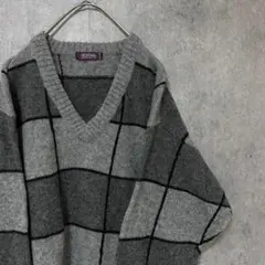 90s vintage 総柄ニット　メンズ　M ウール　古着　個性派　奇抜　A3