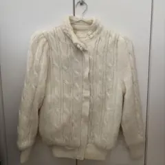ホワイト ケーブル編み 長袖セーター　ミリタリー