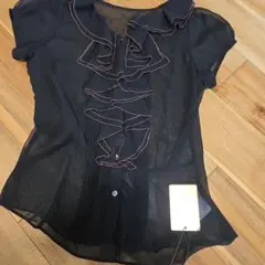 タグ付き　ロイヤルハーティ　シフォン　フリル　透け感　ブラウス　Мのサムネイル