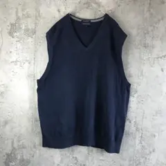 Y847古着　ニットベスト　紺　無地　90s Y2K