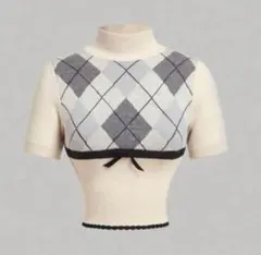 SHEIN アーガイル柄ニット フィットエレガントショートスリーブニットセーター