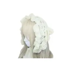 ハンドメイド　バブーシュカ　ヘッドドレス　リボン　フリル　白　アイボリー