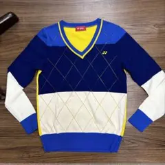 YONEX ダイヤモンドパターン Vネックセーター 青・白・黄色　サイズM