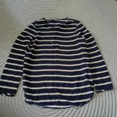 ストライプ 長袖シャツ ネイビー アイボリー