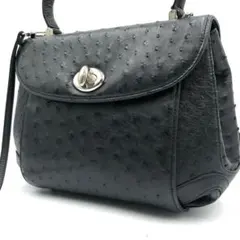 【美品】オーストリッチ 2WAY ハンドバッグ ショルダー 黒 ブラック