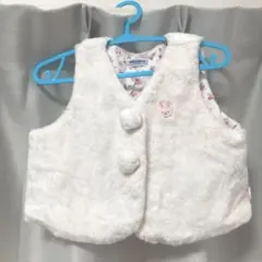 【超美品】MIKI HOUSE フリースベビーベスト ホワイト　70〜85㎝
