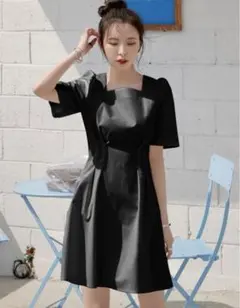 SHEIN シーイン ブラック 黒 ワンピース 膝丈 ミニワンピ