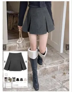 インパン裏地付ボックスプリーツフレアミニスカート　GRL グレイル　ブラック