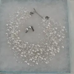 パール シャワー ネックレス ホワイト アクセサリー　イヤリングセット