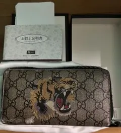 GUCCI GGスプリーム タイガー ラウンドファスナー長財布