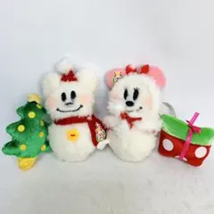ミッキー&ミニー　25周年　雪だるま　クリスマス　ファンタジー　ゴム付マスコット
