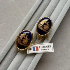 イヤリング　LIMOGES FRANCE ゴールド×ネイビー　タグ付のサムネイル