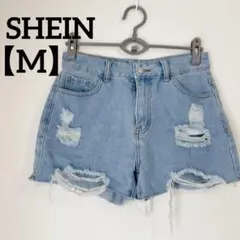 SHEIN ライトブルー デニムショートパンツ M ダメージ