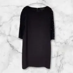 UNTITLED 美品 袖レースドレスワンピース M ブラック 黒 フォーマル