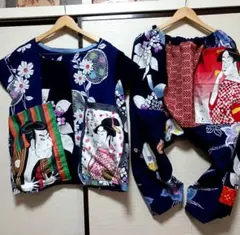 ベストみたいにも着れる❗いっぱいの浴衣パッチ♥写楽xビードロポッケ✨セットアップ