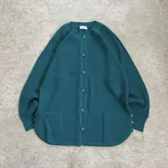 美品✨ニットカーディガン 緑 エメラルド くるみボタン カジュアル レトロ古着