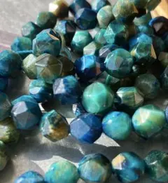 天然石ブルーグリーンタイガーアイ　多面カット　8ミリ　6個