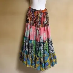 マルチカラー フレアスカート ティアードデザイン