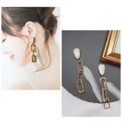 シェル クリスマス ホワイト チェーン ピアス イヤリング ゴールド フェザー