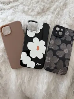iPhone14 ケース 3個セット 花柄　フラワー　ブラウン