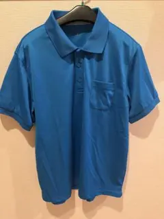 青色ポロシャツ ショート袖 ポケット付き