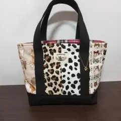 ミニトートバッグ☆ネコ☆ダルメシアン☆ヒョウ柄☆肉球チャーム付き　ハンドメイド