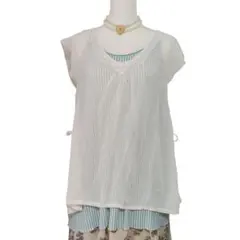 axes femme レイヤードチュニック ストライプ リボン ミント 森ガール