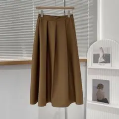 新品 ハイウエスト Aライン ロングスカート フレア 體型カバー 黒 茶 SML