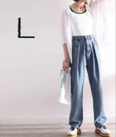 クラシカルエルフ　ハイウエストデニム＆チノ タックワイドパンツ Lサイズ