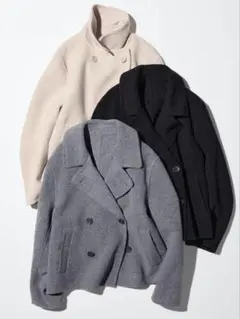 ユニクロ　ダブルフェイスショートコート ブラックM今期