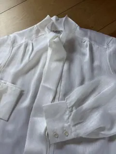 ホワイト シフォン 長袖ブラウス リボン付きのサムネイル